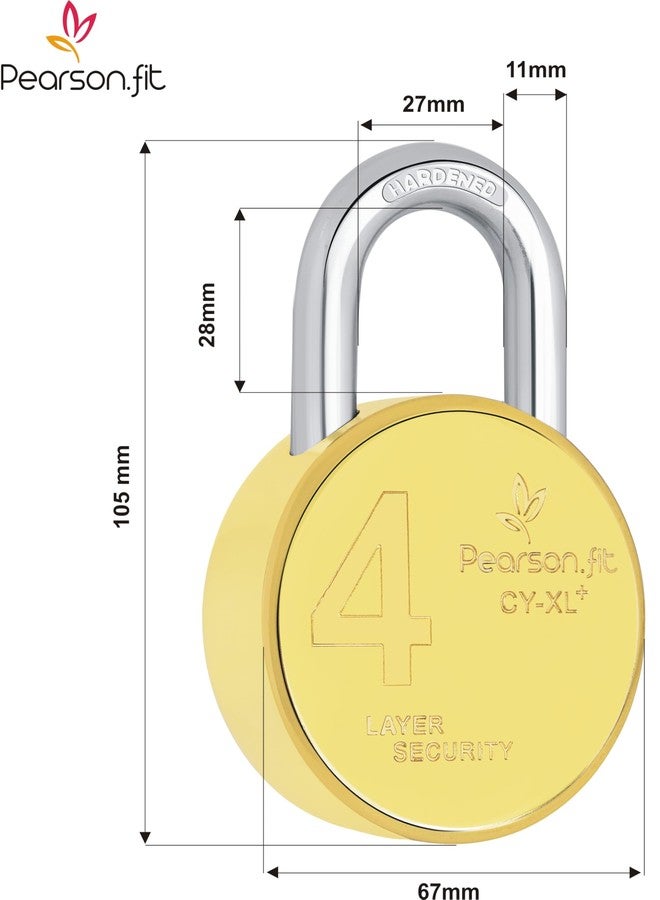 Pearson.fit قفل بيرسون فيت (قفل واحد وأربعة مفاتيح) مقاس XL+ 67 مم، مصنوع من أربع طبقات من النحاس، مناسب للمنازل والمتاجر والمستودعات والبنوك، رقم الموديل: XL+67-Brass-1+4 - Image 4